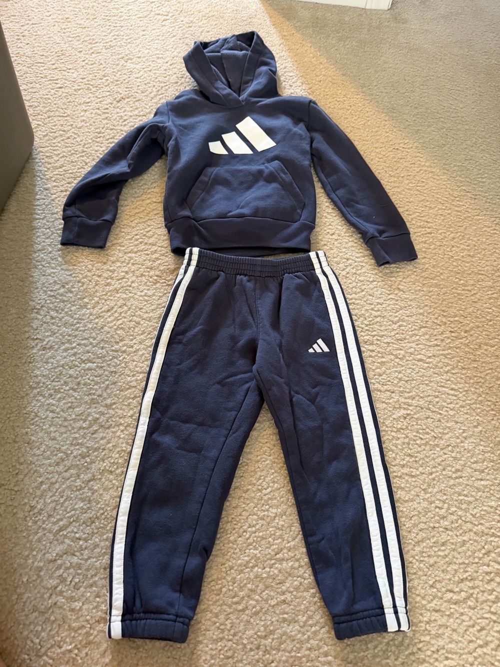 adidas Navy Blue Kids Hoodie & Joggers Set with White Stripes